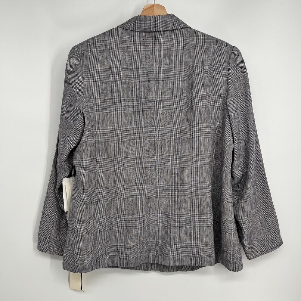 Tamotsu 100% Linen Blazer Jacket Womens 1XP Navy Blue White Glen Plaid NEW FLAW - Picture 2 of 11